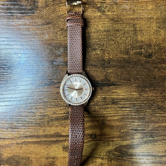 Brown Textured Strap Watch with Crystal Bezel - Picture 1 of 6